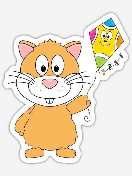 HAMSTER - DRACHE - KITE - DRACHENSTEIGEN - HERBST - Sticker Größe S (10 x 10 cm) - Mattweiß