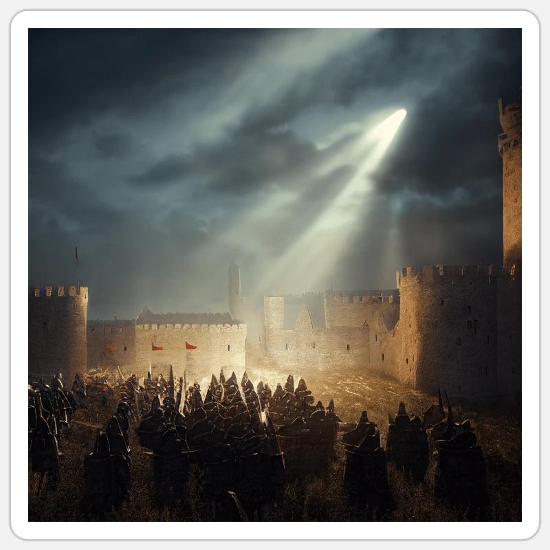 Medieval castle with army version 4 Sticker size S (10 x 10 cm)