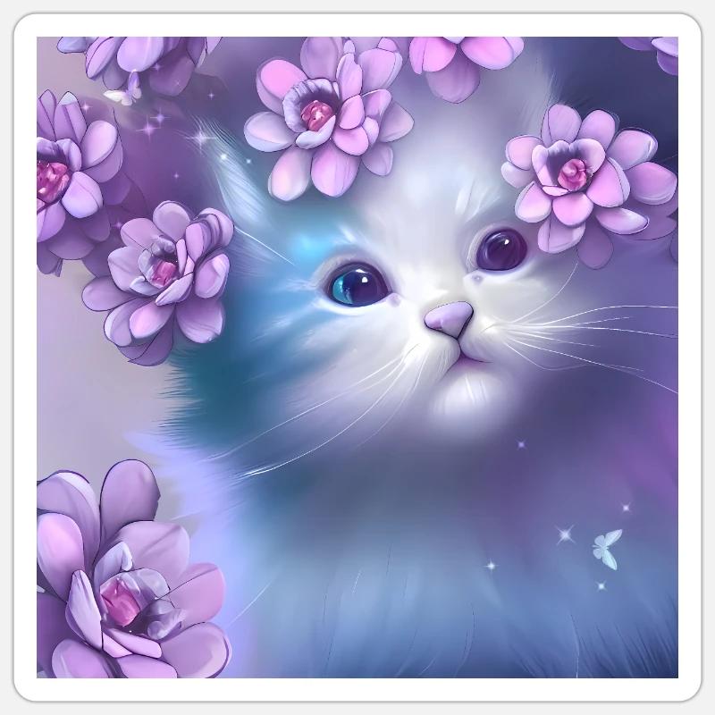 Chaton mignon - Sticker taille S (10 x 10 cm) - blanc mat