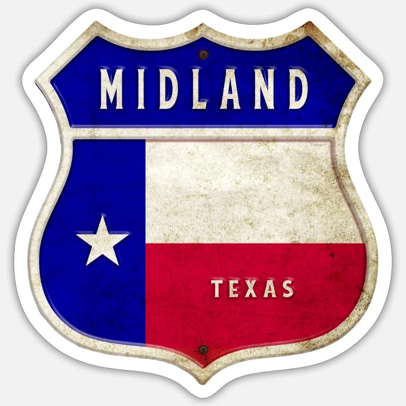 Midland Texas crest flag design - Sticker size S (10 x 10 cm) - white matte