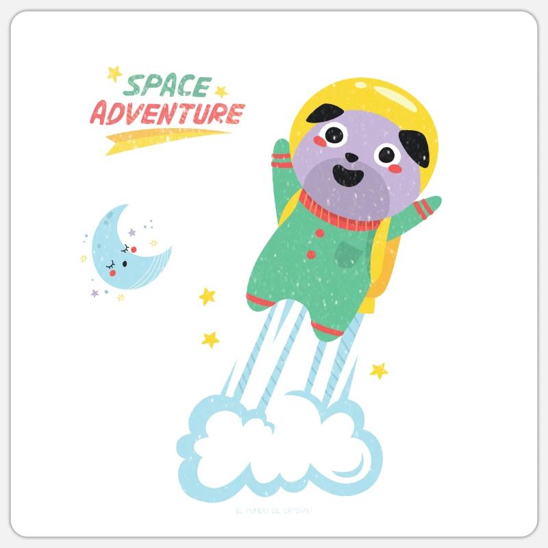 Chiot de l’espace. - Sticker taille S (10 x 10 cm) - blanc mat