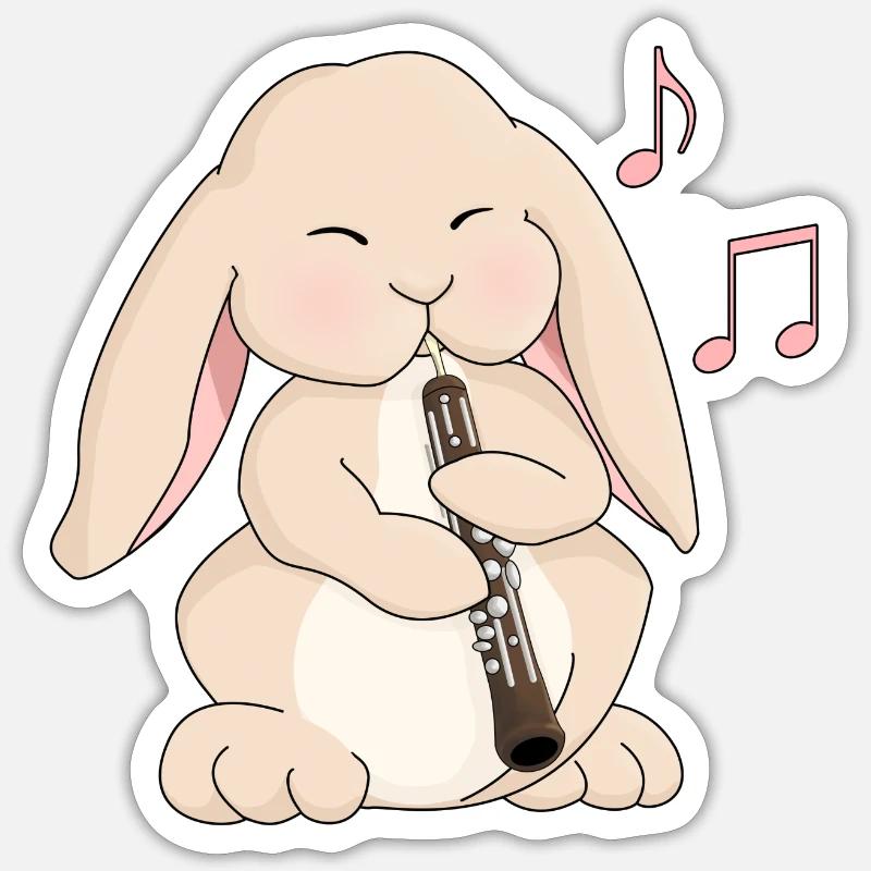 Lapin Kawaii Oboe mignon - Sticker taille S (10 x 10 cm) - blanc mat