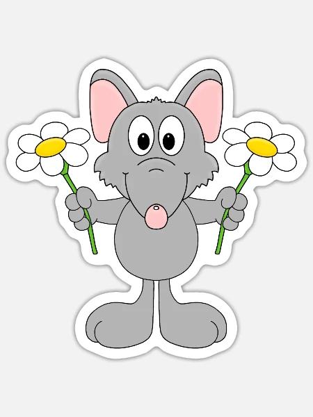 BLUMEN - RATTE - TIER - KIND - BABY - TIERISCH - Sticker Größe S (10 x 10 cm) - Mattweiß