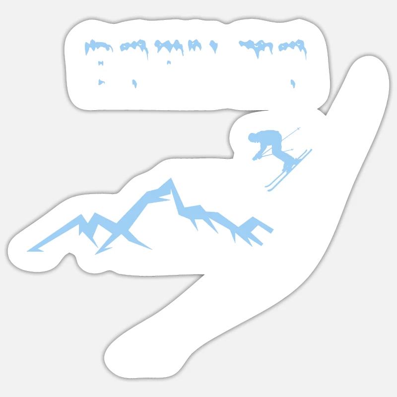né pour skier - Sticker taille S (10 x 10 cm) - blanc mat