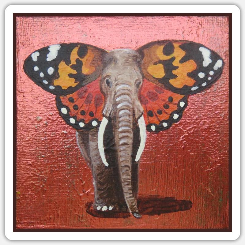 Éléphant papillon Sticker taille S (10 x 10 cm)