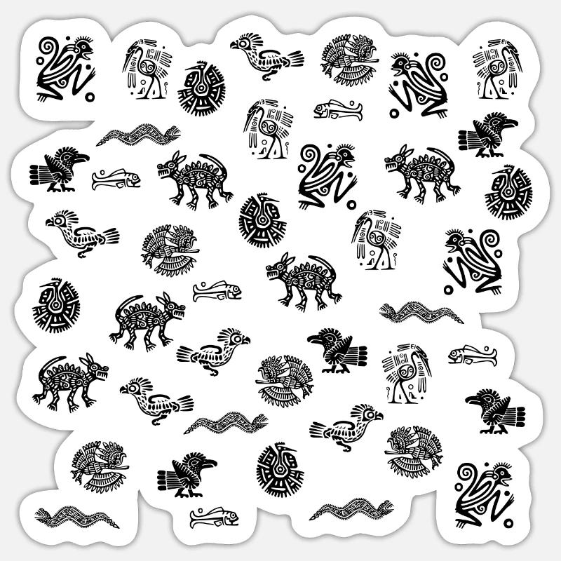 Figures aztèques - Sticker taille S (10 x 10 cm) - blanc mat