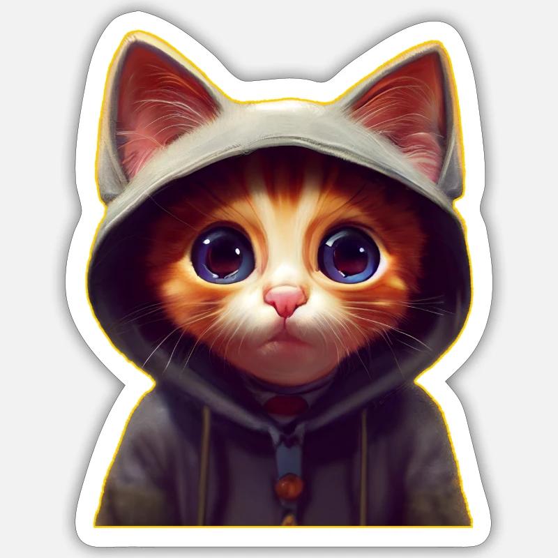 Chat avec pull - Sticker taille S (10 x 10 cm) - blanc mat