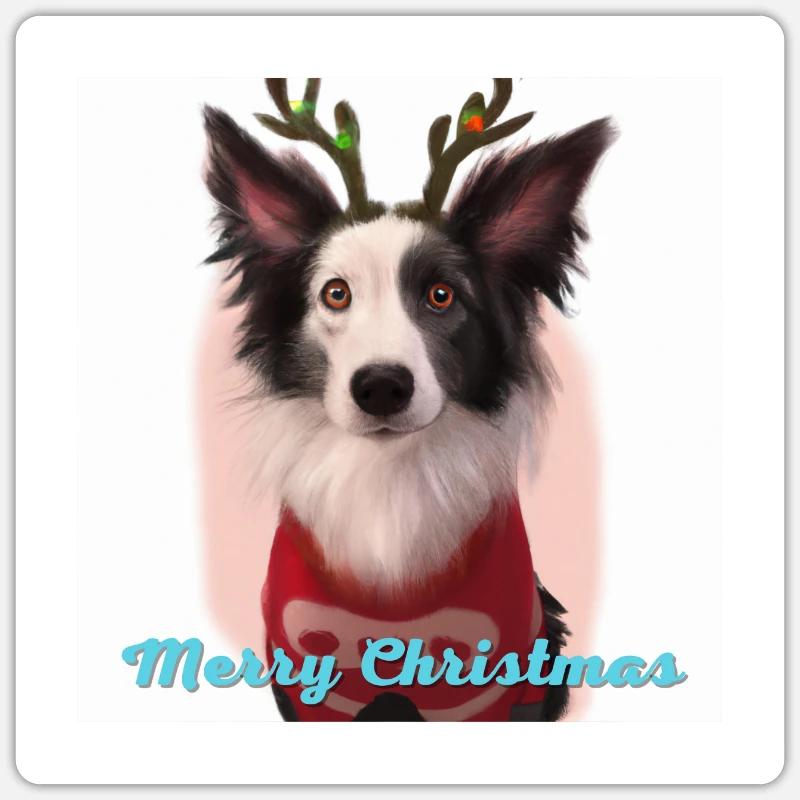 Mignon border collie Dog dans un pull de Noël Sticker taille S (10 x 10 cm)