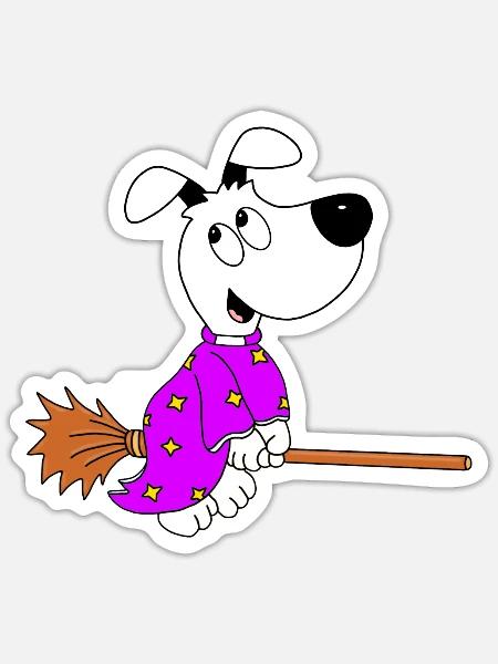 HALLOWEEN - HUND - HEXE - TIER - KIND - BABY - Sticker Größe S (10 x 10 cm) - Mattweiß