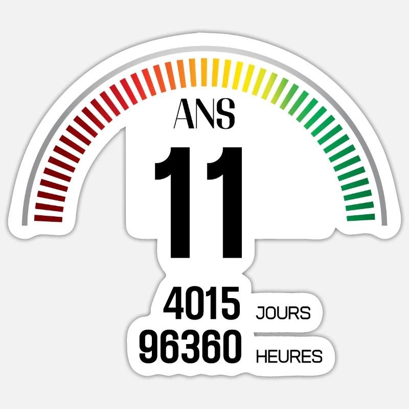 Anniversaire 11 ans Compteur - Sticker taille S (10 x 10 cm) - blanc mat