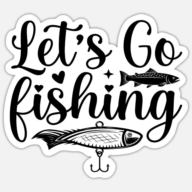 Allons pêcher - Sticker taille S (10 x 10 cm) - blanc mat