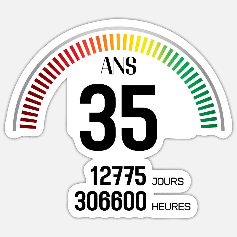 Anniversaire 35 ans Compteur - Sticker taille S (10 x 10 cm) - blanc mat