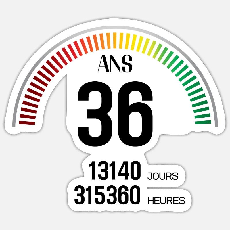 Anniversaire 36 ans Compteur - Sticker taille S (10 x 10 cm) - blanc mat