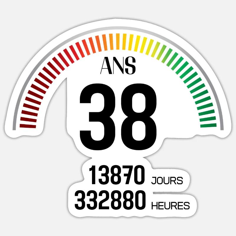 Anniversaire 38 ans Compteur - Sticker taille S (10 x 10 cm) - blanc mat