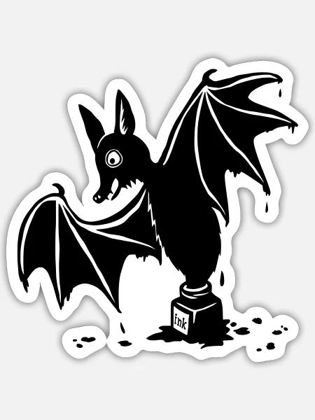 Fledermaus im Tuschenapf - Sticker Größe S (10 x 10 cm) - Mattweiß