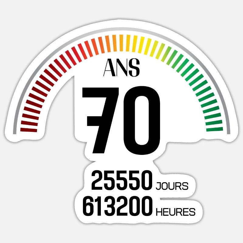 Anniversaire 70 ans Compteur - Sticker taille S (10 x 10 cm) - blanc mat