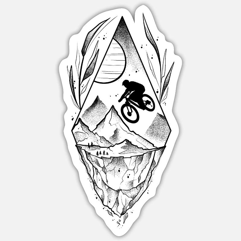 Downhill VTT style sketch & dotwork art - Sticker taille S (10 x 10 cm) - blanc mat