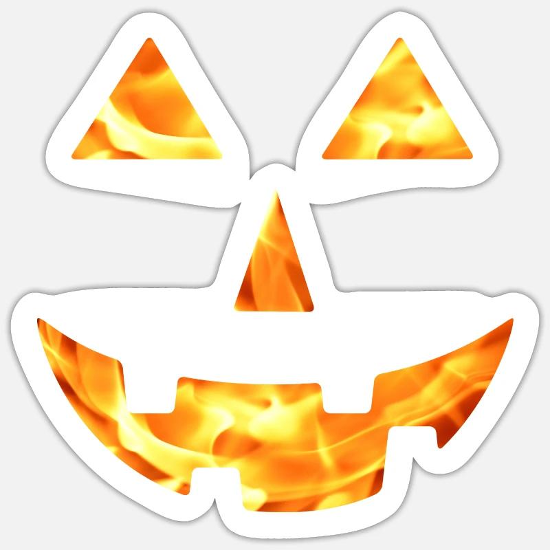 Helloween Pumpkin Face Creepy Fire - Sticker taille S (10 x 10 cm) - blanc mat