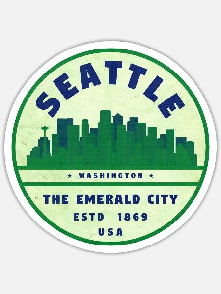 Emerald City Seattle Vintage Badge - Sticker Größe S (10 x 10 cm) - Mattweiß