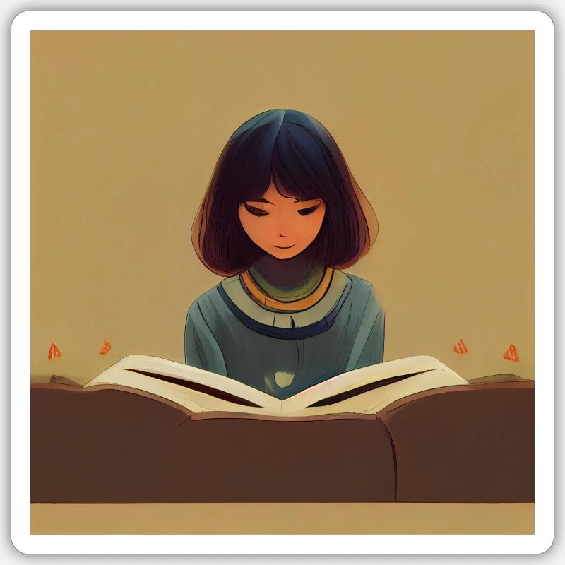 Mädchen liest ein Buch Sticker Größe S (10 x 10 cm)