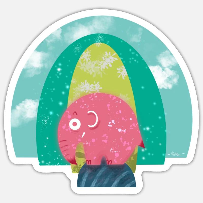 Der rosa Elefant und Mutter Erde Sticker Größe S (10 x 10 cm)