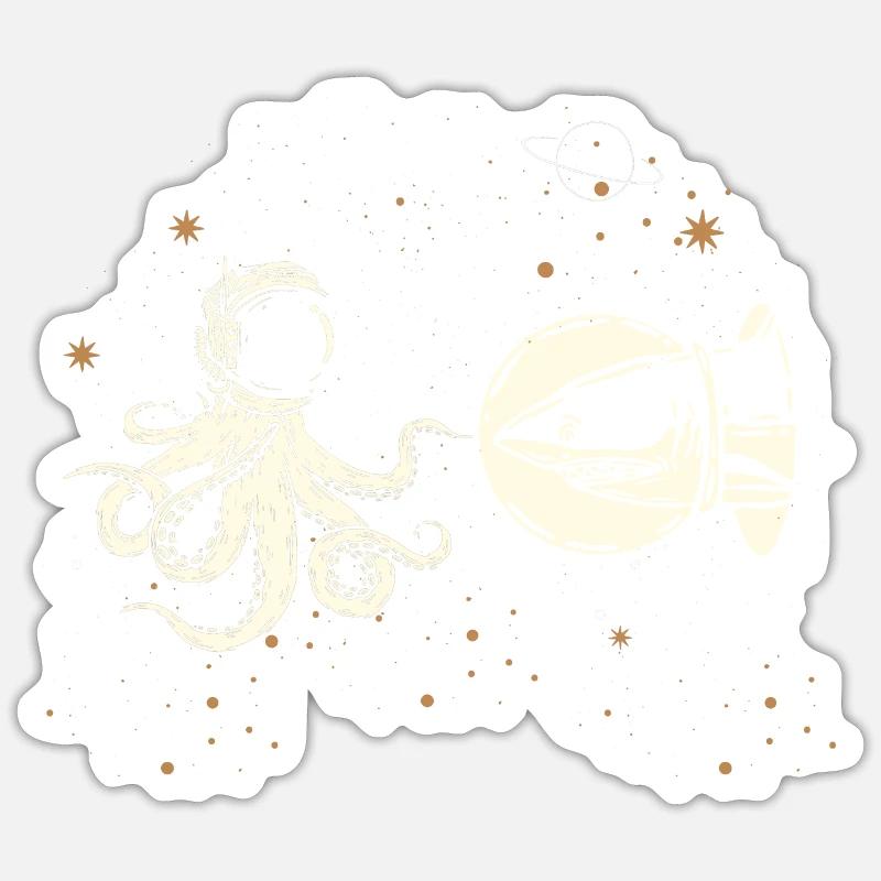 Rencontre entre un requin et une pieuvre dans l’espace - Sticker taille S (10 x 10 cm) - blanc mat
