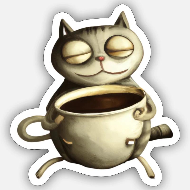Cat is drinking a coffee Sticker size S (10 x 10 cm)