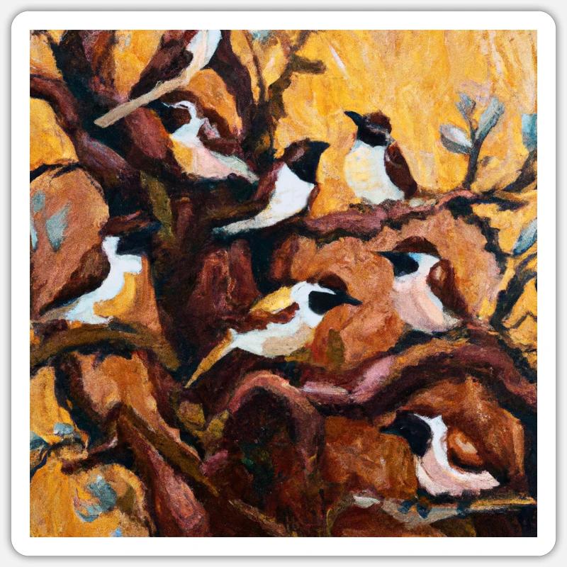 Oiseaux perchés sur les branches d’un arbre Sticker taille S (10 x 10 cm)