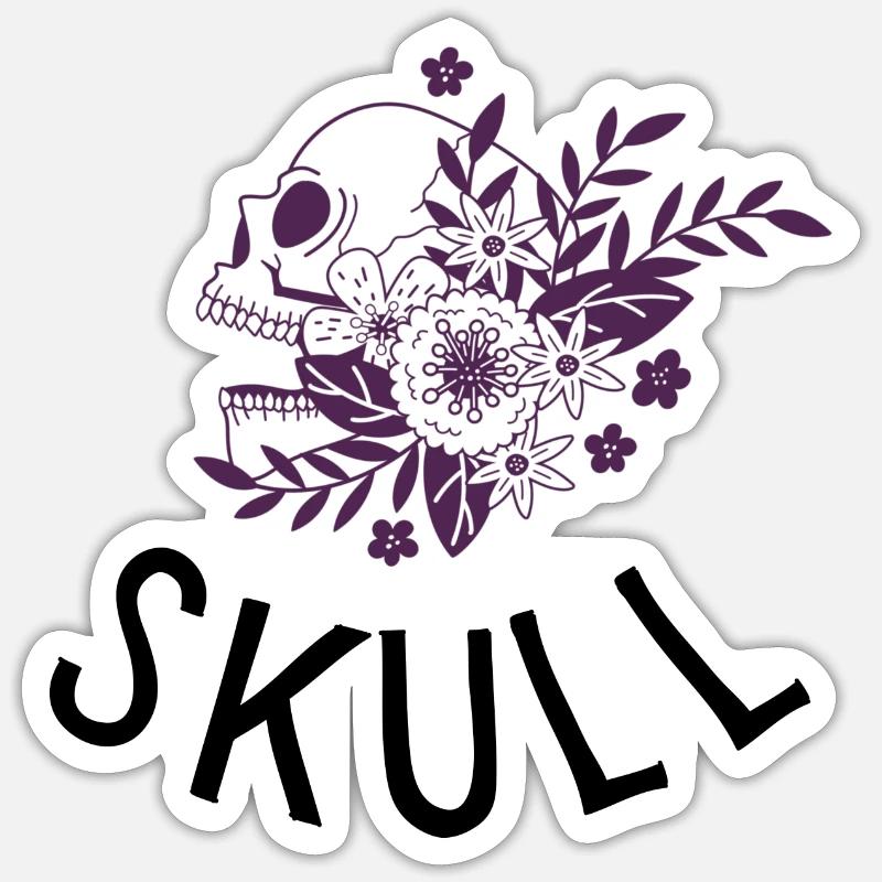 Blütenschädel - Sticker Größe S (10 x 10 cm) - Mattweiß