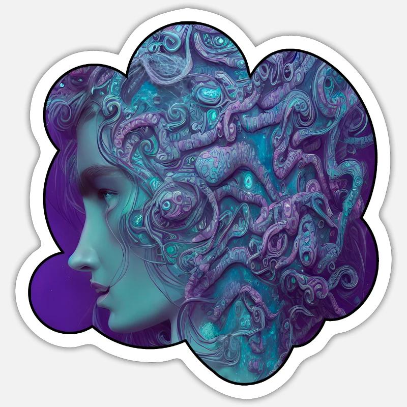 Divinité bleu profond - Sticker taille S (10 x 10 cm) - blanc mat