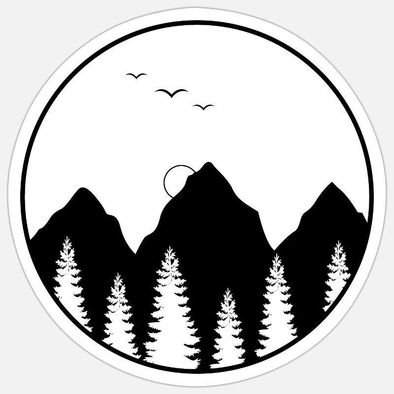Landscape in Geometric round shape - Sticker size S (10 x 10 cm) - white matte