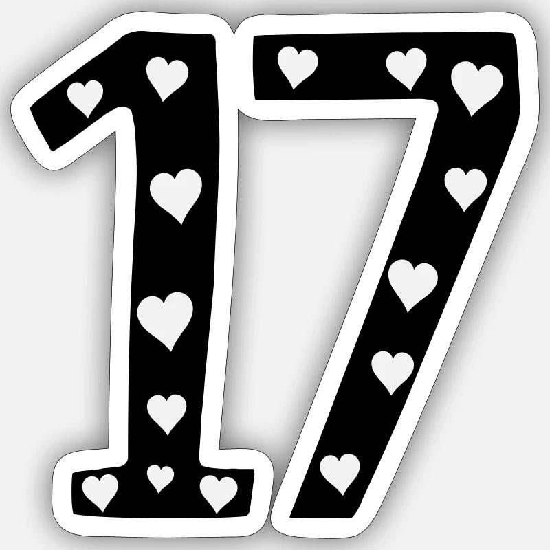 17 birthday with heart Sticker size S (10 x 10 cm)