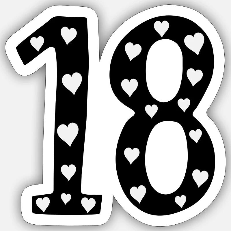 18th birthday with heart Sticker size S (10 x 10 cm)