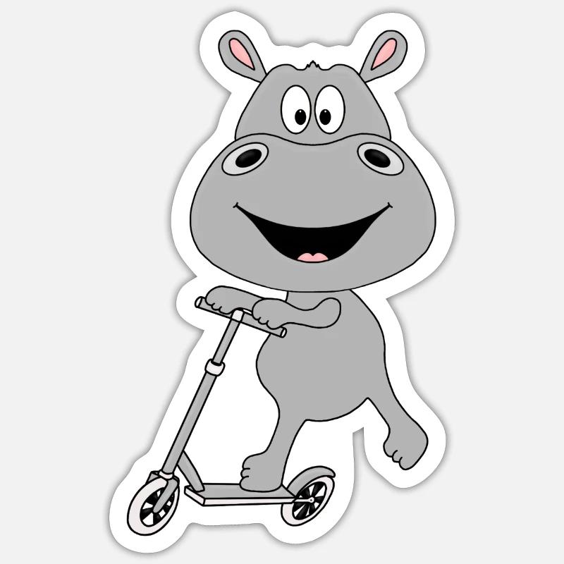 NILPFERD - HIPPO - FLUSSPFERD - ROLLER - TIER - Sticker Größe S (10 x 10 cm) - Mattweiß