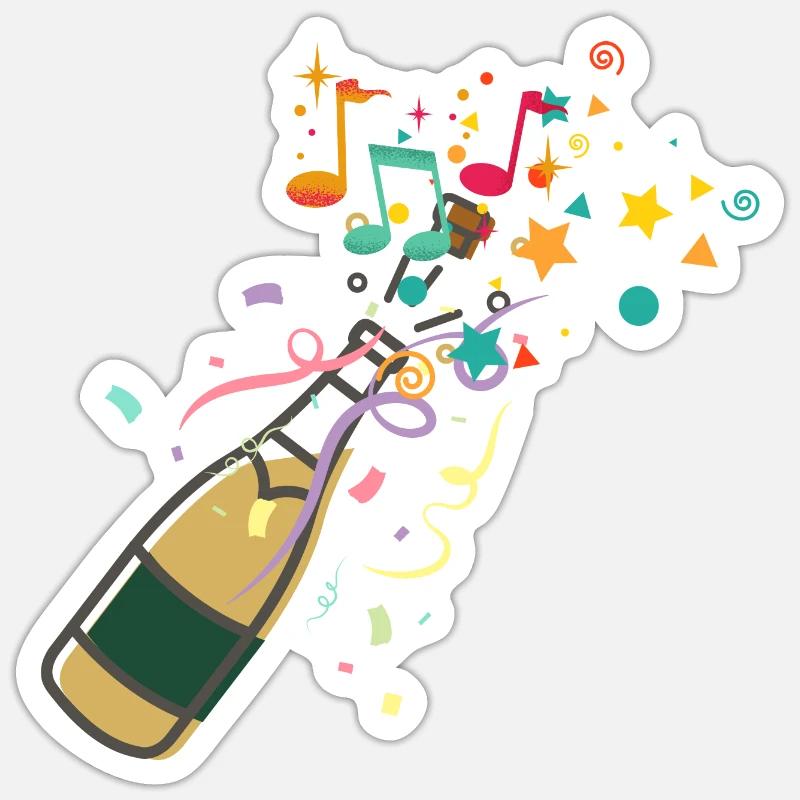 Bouteille ,musical éclat festif - Sticker taille S (10 x 10 cm) - blanc mat