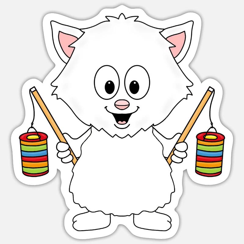 KATZE - KATER - LATERNE - LATERNENUMZUG - Sticker Größe S (10 x 10 cm) - Mattweiß