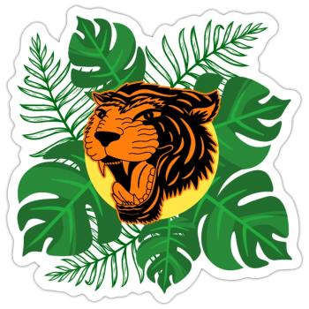 Tiger Jungle Roar Monstera Leaves Gift - Sticker size S (10 x 10 cm) - white matte - Front