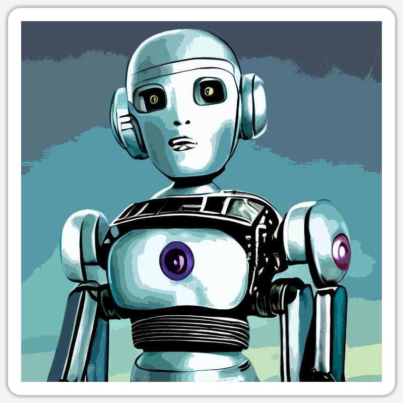 Roboter, Android, Cyborg, Science Fiction - Sticker Größe S (10 x 10 cm) - Mattweiß