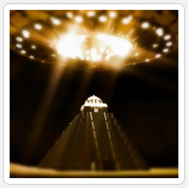 UFO landing on pyramid - Sticker size S (10 x 10 cm) - white matte