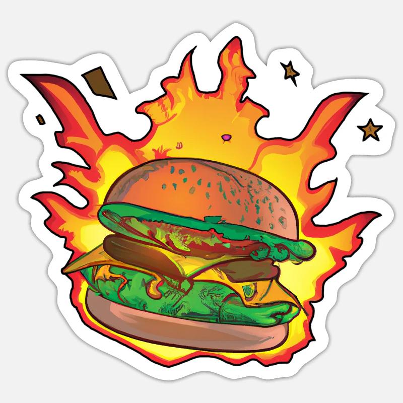 Burning Burger / Cheeseburger Sticker size S (10 x 10 cm)