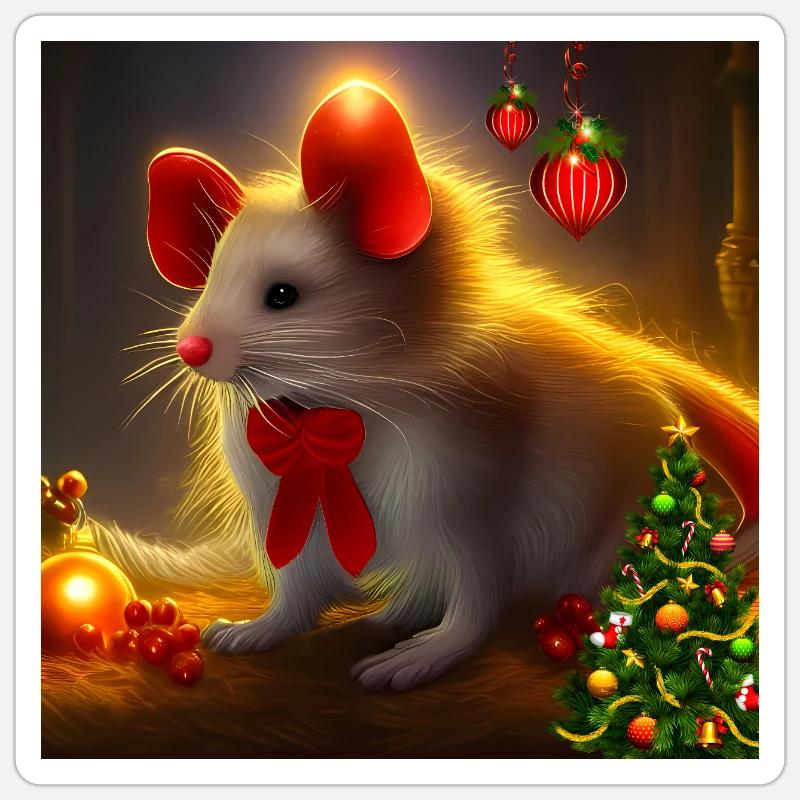Mignonne petite souris de Noël - Sticker taille S (10 x 10 cm) - blanc mat