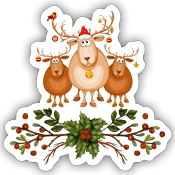 Rennes de Noël - Sticker taille S (10 x 10 cm) - blanc mat - Devant