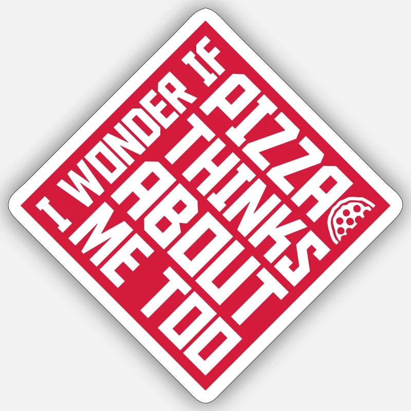 La pizza pense à moi - Sticker taille S (10 x 10 cm) - blanc mat