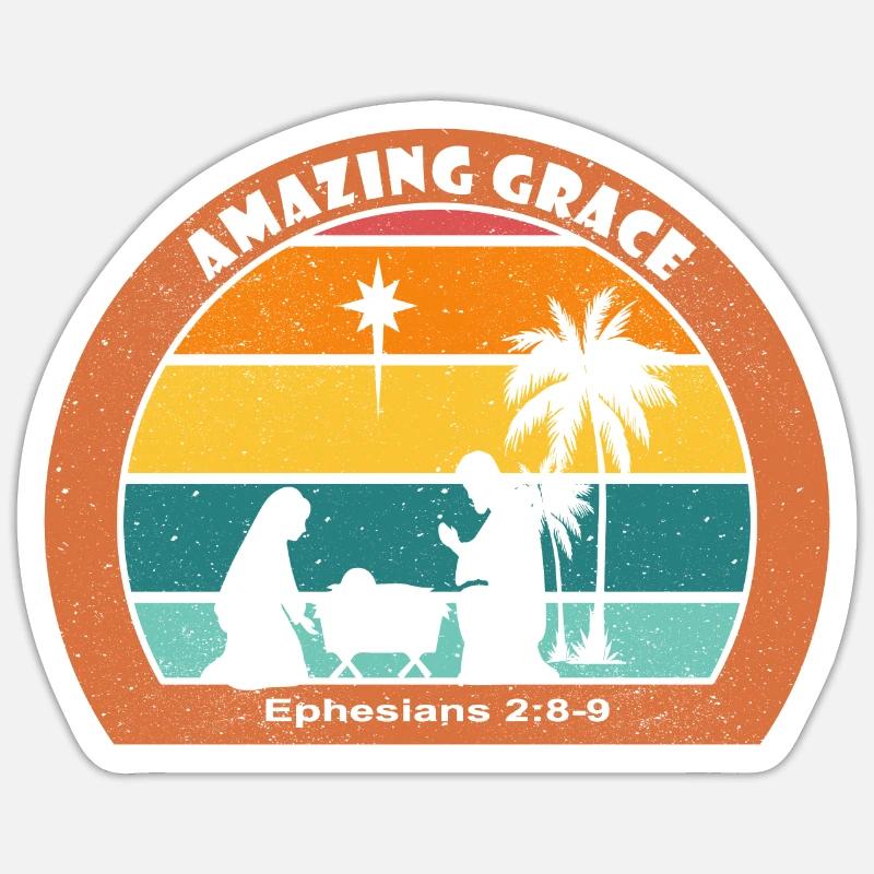 Weihnachtsgeburt mit Jesus - Gnade - Sticker Größe S (10 x 10 cm) - Mattweiß