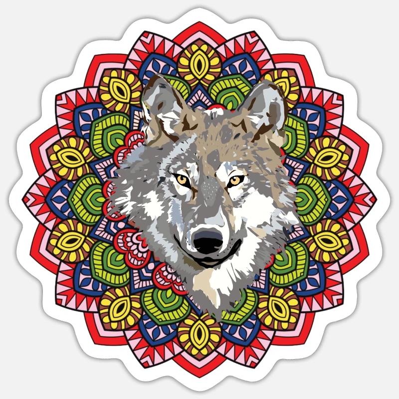 Wald Tier Waldbewohner Geschenk Mandala Wolf - Sticker Größe S (10 x 10 cm) - Mattweiß