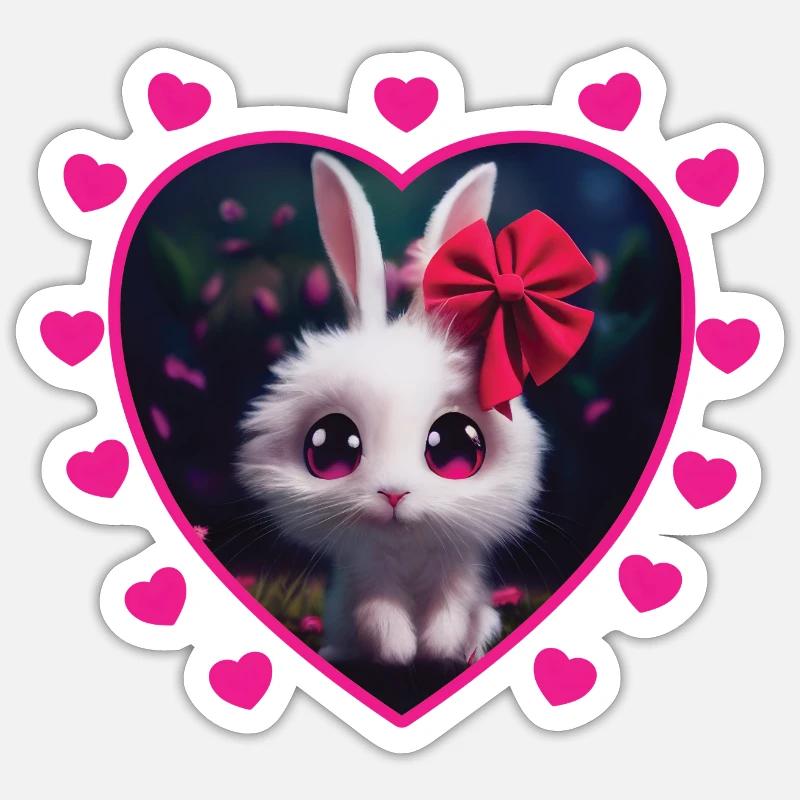 Cute rabbit with a bow Sticker Größe S (10 x 10 cm)