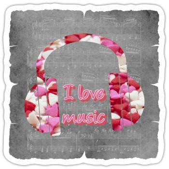 Headphones from the heart I Love Music - Sticker size S (10 x 10 cm) - white matte - Front