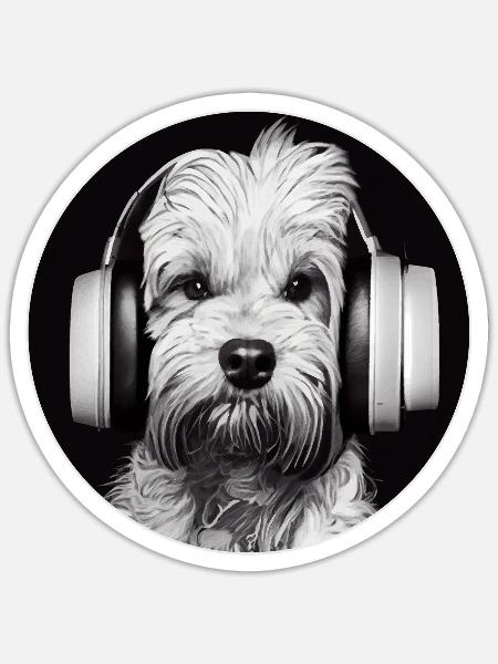 Hund DJ Kopfhörer - Sticker Größe S (10 x 10 cm) - Mattweiß