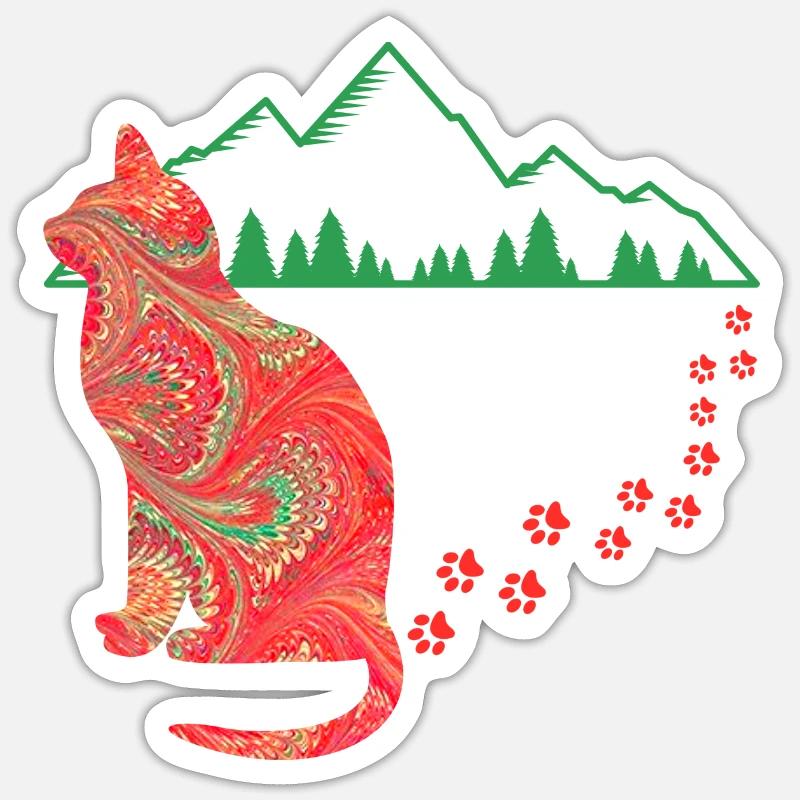 Cat with tracks E 91 - Sticker size S (10 x 10 cm) - white matte