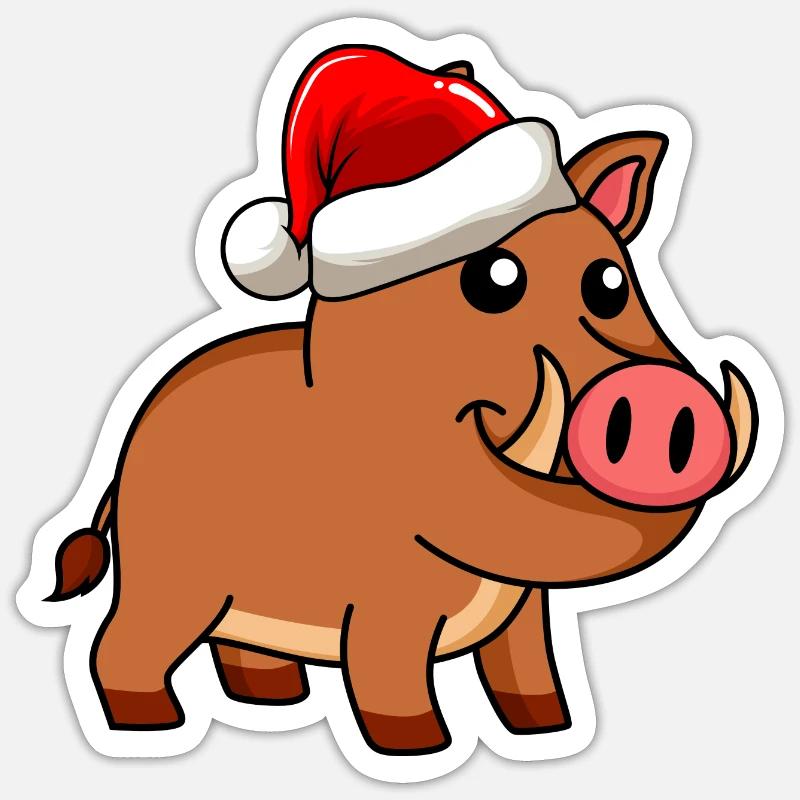 Wildschwein Comic Weihnachten - Sticker Größe S (10 x 10 cm) - Mattweiß
